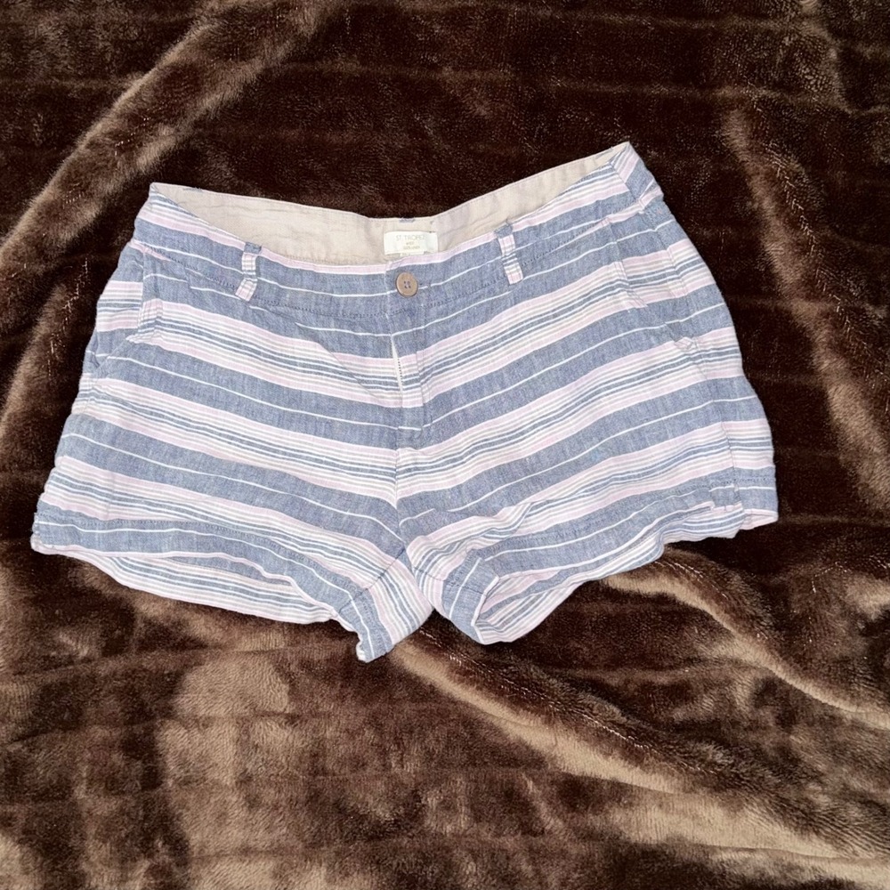 St.‎ Tropez West 100% Linen Striped Shorts Blue Pink White Size 4 Coastal Beach